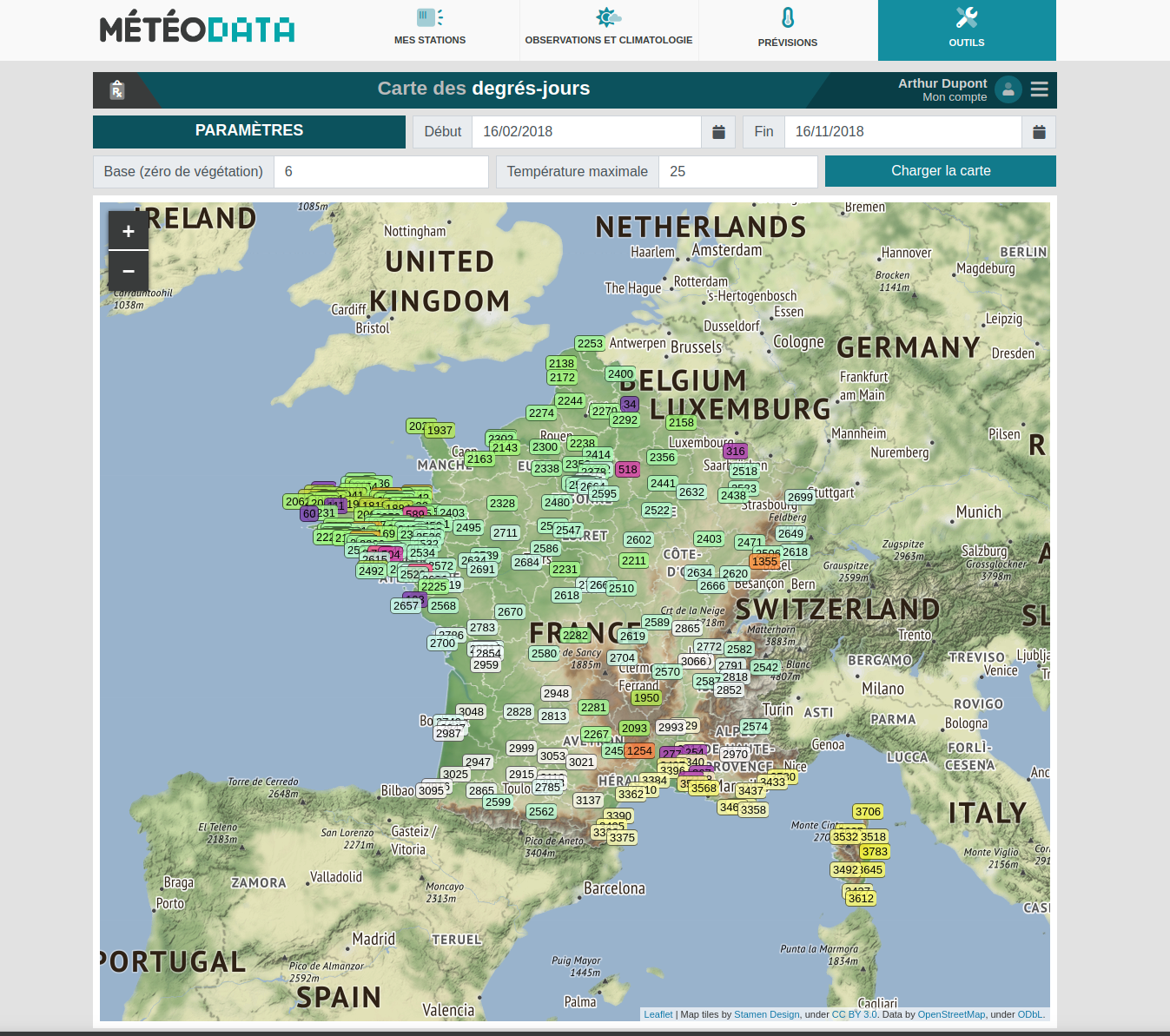 Exemple de carte de degrés-jours de croissance